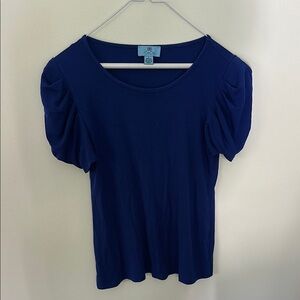 CeCe Blue Puff Sleeve Ruched T-Shirt